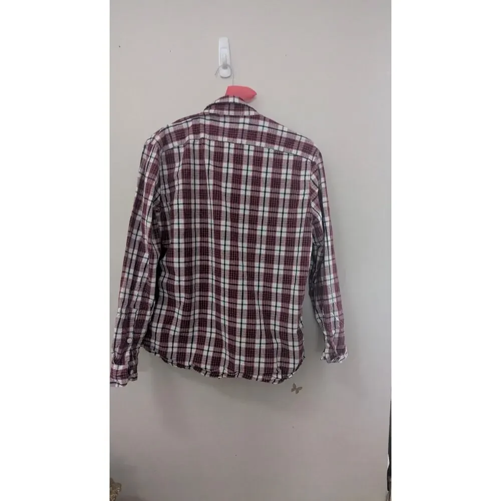 J.Crew Men’s Large Red White Blue Plaid Check Button Up Shirt EUC Preppy